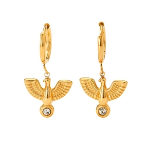 Creative gold peace dove earrings with shimmering zircon and detailed wing texture