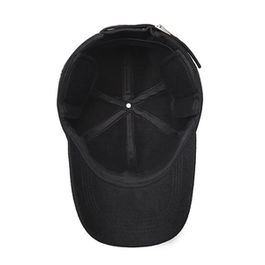 Winter thermal wool baseball cap with ear flaps and adjustable strap in black color