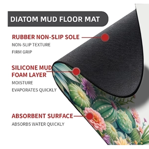 Detail view of anti-slip rubber base and absorbent layers of the floral cactus mat