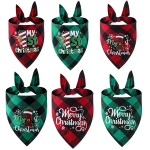 Christmas Pet Bandana Cotton Buffalo Plaid Reindeer Dog Scarf For Cats Small Medium Large Animals Holiday Accessories