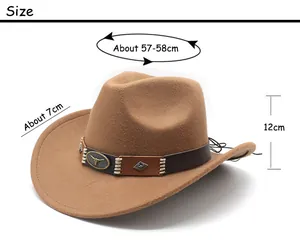 Size guide for the brown western wool felt cowboy hat with 57-58cm head circumference