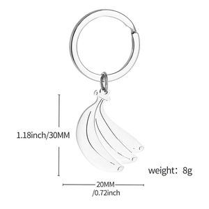 Detailed view of banana keychain with dimensions 30mm height and 8g weight specs