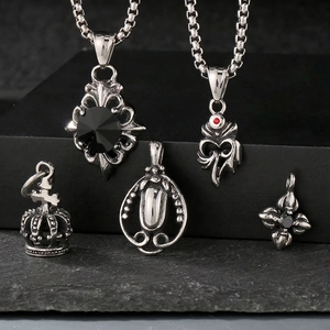 Vintage Gothic Pendant Necklace Stainless Steel Rhinestone Cross Crown Hip Hop Punk Style Jewelry For Men Women