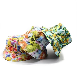 Reversible Bucket Hat Cotton Polyester Sun Protection Outdoor Street Artistic Graffiti Print Hip Hop Unisex Sunshade Cap