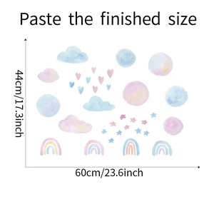 Detail of watercolor cloud and rainbow wall sticker set with finished size 60x44cm