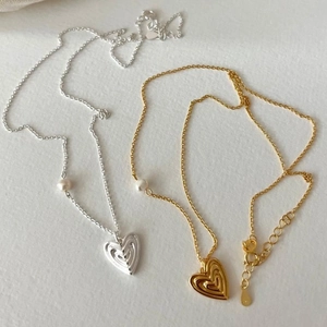 Irregular Heart Pendant Necklace With Artificial Pearl 925 Sterling Silver Minimalist Elegant Jewelry For Women