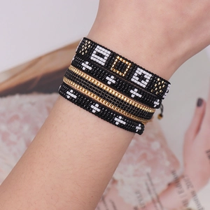 Handmade Glass Seed Bead Bracelets Geometric Cross Pattern Boho Adjustable Woven Jewelry For Women