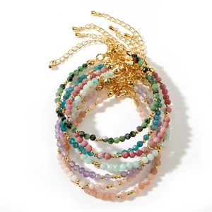 Bohemian multicolored natural stone beaded bracelets with adjustable gold chain clasp