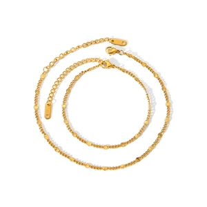 Minimalist 18K gold plated stainless steel bracelet set with engraved round coin charms