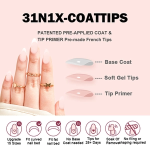 Faux ongles French amande courte en 15 tailles avec structure en couches de gel doux