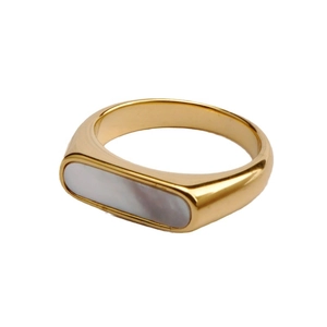 Polished gold-plated signet ring for women featuring a white mother of pearl inlay