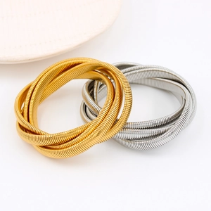 Eleganti bracciali elastici a quattro strati in acciaio inossidabile oro e argento