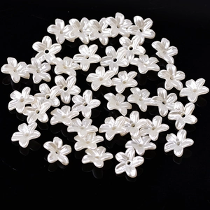 White five-petal acrylic flower beads with pearl luster for DIY jewelry making