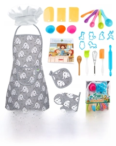 27-piece kids kitchen baking set featuring elephant apron chef hat and colorful tools