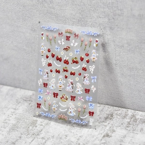 Embossed retro nail art stickers featuring strawberry and girl designs on transparent PET
