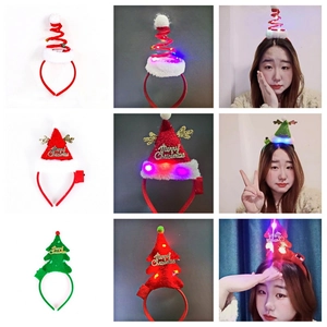 Christmas party headbands set featuring glowing LED Santa hats and festive trees