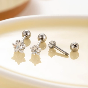Pentagram zircon screw back earrings in titanium steel for cartilage piercings