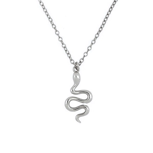 Minimalist silver S925 snake shaped pendant necklace with sleek metal link chain