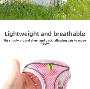 Breathable pink mesh cat harness showing lightweight honeycomb fabric and secure vest fit