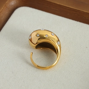 18K gold-plated micro-pave teardrop open ring with sparkling crystals for women