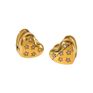18K gold plated stainless steel heart earrings with sparkling star zircon stones