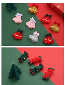 Handmade wool felt Christmas tree ornaments with colorful bells and candy decorations