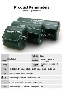 Detail showing dimensions of 1, 2, and 3 slots portable leather watch storage boxes