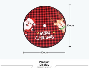 Detail of 120cm red and black buffalo plaid Christmas tree skirt with reindeer design