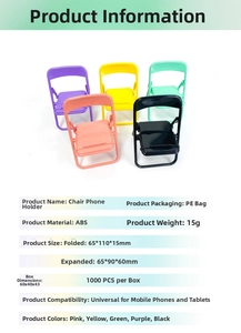 Detailed view of lightweight foldable chair phone stand in five macaron colors made of ABS