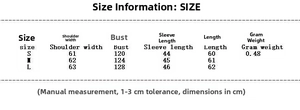 Tableau des tailles avec buste et épaules pour le cardigan oversize à col en V