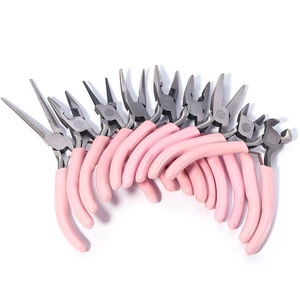 Set of 10 pink handle mini jewelry pliers for DIY crafting and precision metalwork
