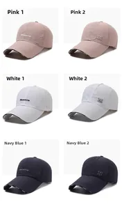 Matrix showing pink white and navy quick-dry baseball caps with M logo embroidery