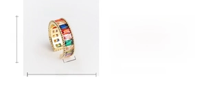 Detailed size chart showing 7mm width and 4mm thickness of the colorful zircon ring