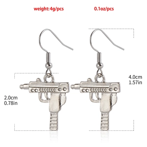 Détail des boucles d'oreilles pistolet-mitrailleur uzi avec dimensions de 4,0 cm