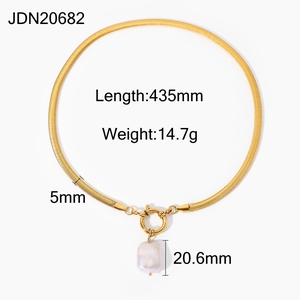 18K gold plated stainless steel snake chain necklace with freshwater pearl pendant