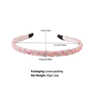 Colorful crystal beaded headband with mixed pastel tones and white fabric inner lining