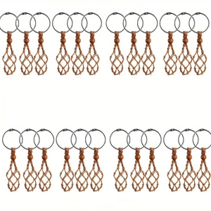 Set di 24 portachiavi boho fatti a mano in corda intrecciata marrone con perline