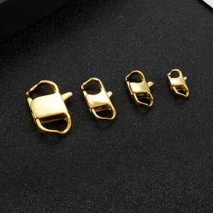 Detailed comparison of four sizes of golden stainless steel lobster clasps for DIY jewelry