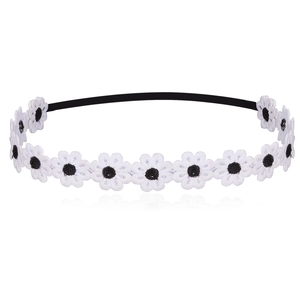 Soft white daisy flower elastic headband with black center for baby girls summer accessory