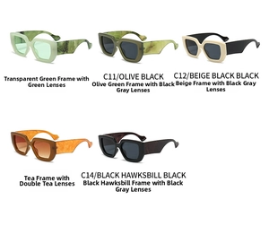 Detailed collection of wide-frame geometric sunglasses in olive green and tortoiseshell