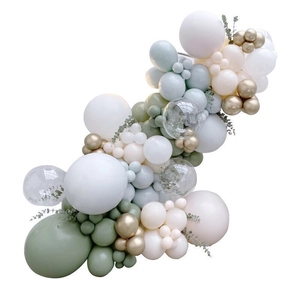 Elegant balloon arch kit with sage green, pearl white, gold and confetti balloons