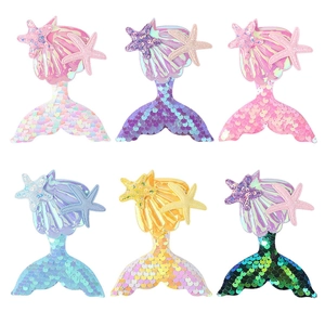 Mermaid Tail Hair Clips With Shiny Sequins Colorful Starfish Shell Decor Cute Cartoon Hairpins For Girls Kids Accessories