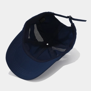 Waterproof navy blue mesh baseball cap with adjustable strap and breathable polyester fabric