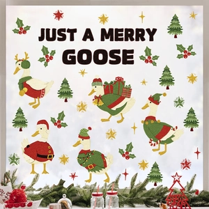 Christmas Wall Stickers PVC Self Adhesive Cartoon Goose Animal Holiday Decoration Home Decals Living Room Bedroom Cute