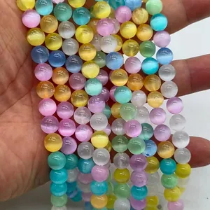 Colorful round cat eye beads with shimmering light effect for DIY jewelry making