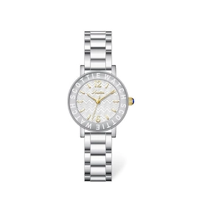 Vintage gold and silver ladies watch with grey herringbone dial and sapphire crown