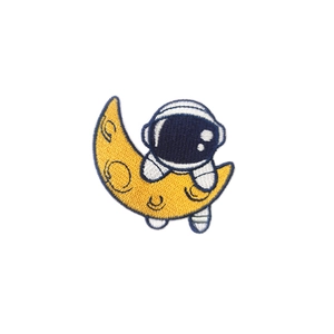 Embroidered astronaut on crescent moon patch for clothing and accessories decoration