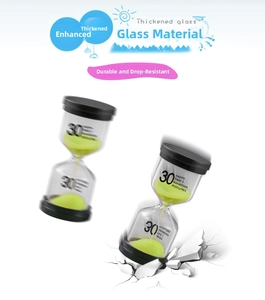 Shatterproof hourglass with 30 minute timer featuring green sand and durable black caps