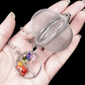 Stainless Steel Tea Infuser Tree Of Life Crystal Stone Pendant Functional Mesh Ball Strainer For Steeping Loose Leaf Tea