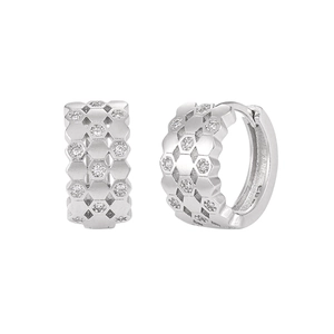 Silver honeycomb hoop earrings with S925 sterling silver and micro-set zircon accents